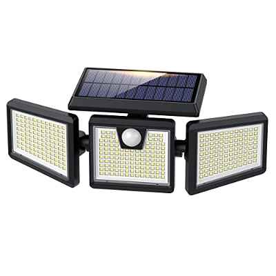 Feob Luz Solar Exterior 341 LED 3500LM Luces Solares Led Exterior Jardin con Sensor de Movimiento, IP65 Focos Led Exterior Solares con 3 Aabezales Regulables, 270º Iluminación Gran Angular