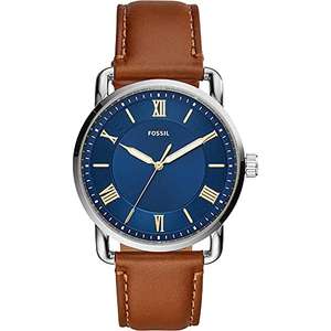 Fossil Reloj para hombre Copeland 42mm, movimiento de cuarzo, 42mm Caja de acero negro con correa de piel, FS5666