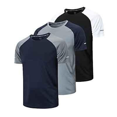 frueo 3 Piezas Camisetas Manga Corta Hombre Camiseta Deporte Hombre de Secado Rápido Ropa Running Camiseta Gimnasio Hombre(20086) Black Gray Nave-S