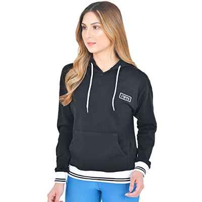 FULL TIME SPORTS® De Las Mujeres Llanura Hoodie con 2 Cremallera Bolsillos, Señoras Larga Manga Hooded Sudaderas Tops por Running Y Workout (Negra, Medium)
