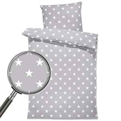 Funda nordica y Funda Almohada Infantil 90X120 - Ropa de Cama con Cremallera Juego de sabanas algodón Gris con Estrellas Blancas