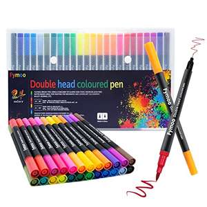 Fymoo Rotuladores Lettering 24 Colores, Rotuladores Punta Pincel Doble Punta, Rotuladores de Lettering, Rotuladores Acuarelables Mandalas