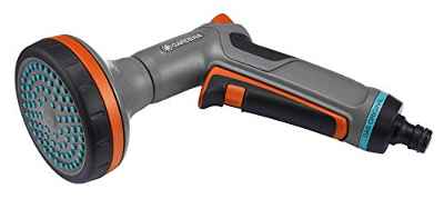 Gardena 18319-20 18319-20-Pistola de riego Comfort Ancho de pulverización para Adaptarse al tamaño de los macizos, función Anti Goteo, a Prueba de heladas, y Ajuste de Chorro, Gris, Naranja, embalado