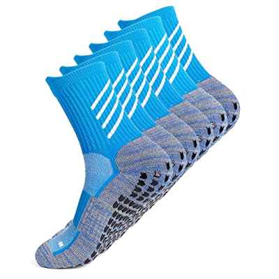 Gogogoal Calcetines deportivos antideslizantes hombre mujer calcetín antideslizante de fútbol para Yoga tenis correr senderismo Fitness caminar ​Aazul L 3P