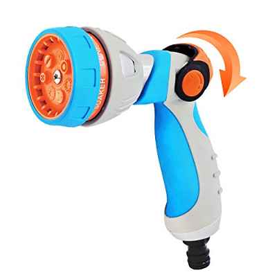 GRÜNTEK Pistola en Metal para Riego y Manguera de Jardín. Pulverizadora con 7 Spray lígera y Resistente. Se controla de una mano. Water-Stop integrado