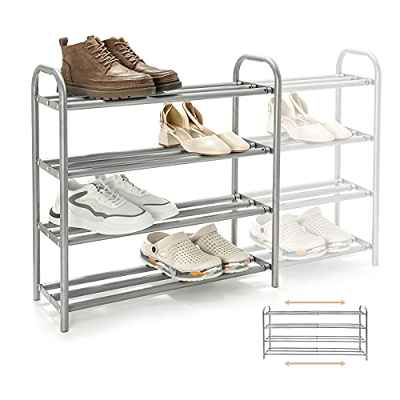 Gurkkst Zapatero de 4 Niveles Extensible Estable Metálico Zapateros Estanteria Resistente y Duradero para 20+ Pares de Zapatos (60-100) x 22,5 x 61,5 cm