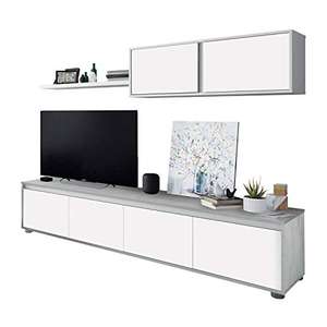 Habitdesign Mueble de Salon Moderno, Modulos de Comedor, Modelo Alida, Acabado en Blanco Artik y Gris Cemento, Medidas: 200 cm X 43 X 41
