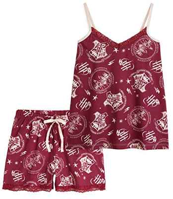 HARRY POTTER Pijama Niña, Pijamas Niña 2 Piezas Camiseta Tirantes y Pantalones Cortos, Ropa Niña 100% Algodon, Regalos para Niñas y Adolescentes 7-14 Años (Granate, 11-12 Años)