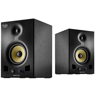 Hercules Monitor 5: par de altavoces de monitorización activos y biamplificados (2 x 80 vatios), cada uno de ellos con un woofer de 5 pulgadas/12,7 cm