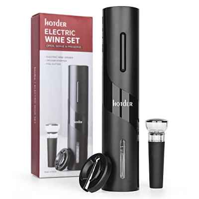Hotder Sacacorchos eléctrico inalámbrico (3 en 1), Abridor de botellas del vino, abrebotellas con cortador de hojalata y bomba de vacío
