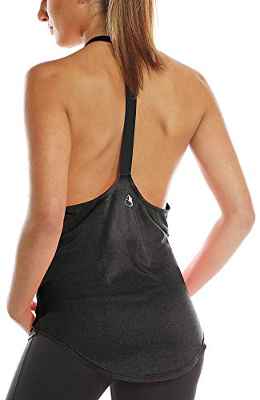 icyzone Camisetas de Entrenamiento para Mujer, Camisetas de Yoga para Gimnasio, Camiseta sin Mangas Deportiva para Correr (S, Negro)