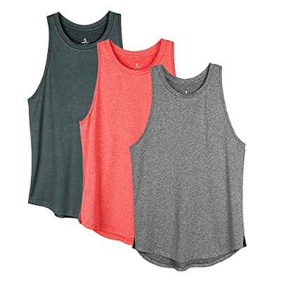 icyzone Camisetas de Tirantes Espalda Cruzada Sin Mangas para Mujer,para Yoga, Correr, Ejercicio, Gimnasio(Pack de 3) -XL-Negro Melange/Carbón/Coral