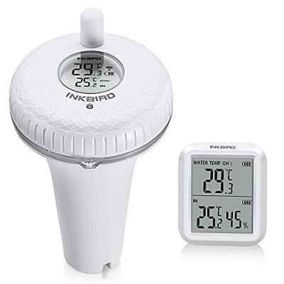 Inkbird IBS-P02R Termómetros para Piscinas con Transmisor Inalámbrico+Receptor Monitor de Temperatura y Humedad, Termómetro Flotante para Piscinas Interior y Exterior, Acuario, Spa y Jacuzzis