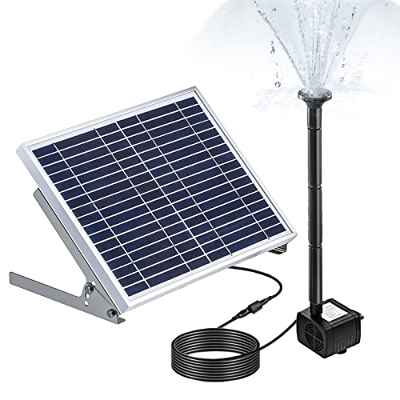 Irishom Bomba de Agua Solar,10W Fuente Solar Altura del Agua 200 cm,con Panel Solar y 3 boquillas para baño de pájaros, pecera, Estanque pequeño, jardín