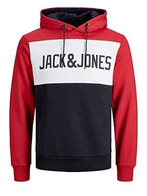 JACK & JONES JJELOGO Blocking Sweat Hood STS Sudadera con capucha, Rojo (Tango Red), XL para Hombre