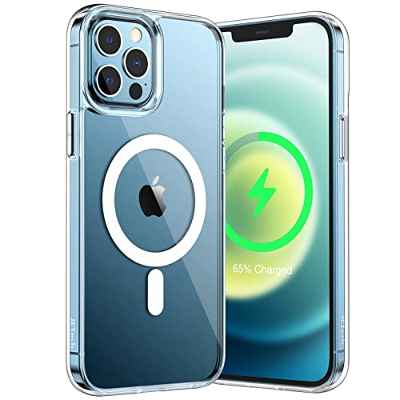 JETech Funda Magnética para iPhone 12 Pro MAX 6,7 Pulgadas, Compatible con Carga Inalámbrica MagSafe, Carcasa Bumper Teléfono Antigolpes, Parte Trasera Transparente Anti-Arañazos (Transparente)