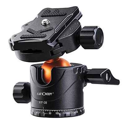 K&F Concept - Rótula de Bola Metálica Ballhead 360 Grados Giratoria Panorámica con 1/4” Plato de Liberación Rápida y Nivel de Burbuja para para Trípode Monopie Cámara y Videocámara, Carga a 10kg
