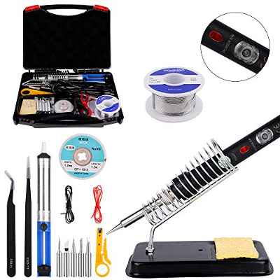 Kit del Soldador,ockred 60W 220V Soldador de estaño,Temperatura Ajustable 200℃~480℃,5pcs Puntas Diferentes,Soporte,Alambre de Soldadura 30g para el Uso Diversamente Reparado