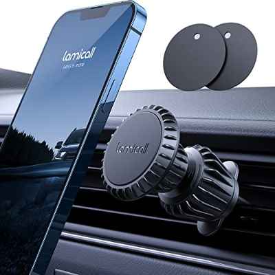 Lamicall Soporte Móvil Coche, Imán Soporte Móvil Coche - Clip de Gancho Mejorado [6 Súper Imanes ] 360° Rotación, Soporte Magnetico Móvil para Rejilla del Aire para iPhone 13 12 11, Huawei, Smartphone