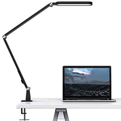 Lámpara de escritorio LED, lámpara de escritorio ajustable JKSWT Eye-Caring con abrazadera, 72 LED, 5 modos de color, 5 niveles de brillo, lámpara de oficina con función de memoria y control táctil