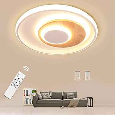 Lámpara de Techo LED, 24W Plafon de Techo de Madera, 3000K - 6000K Regulable con Control Remoto, 40cm Lámparas de Techo Moderna Redonda de la Sala de Estar, Pasillo, Dormitorio, Cocina