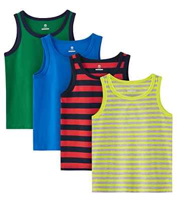 LAPASA Camiseta Tirante Niños (4 Packs) 100% Algodón Hipoalergénico Niños Niñas Tank Top Multipack B14 11-12 años Sólido Verde + Sólido Azul + Raya Rojo + Raya Amarillo