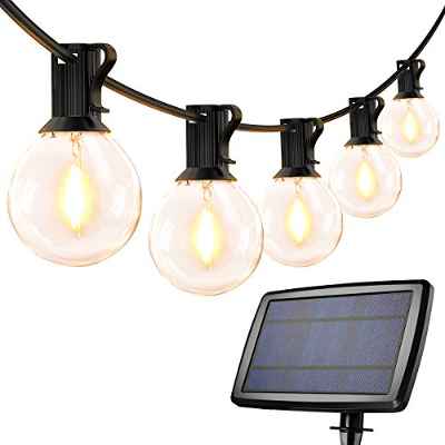LE Guirnalda Luces Exterior Solar USB, 26 LEDs G40 Cadena Bombillas Solares Exterior, 4 Modo Luz Base E12 Luces Solares LED Exterior Jardin, Impermeable Luces Decorativas para Boda, Terraza, Navidad