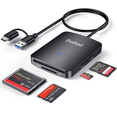 Lector de Tarjetas USB 3.0, Beikell 4 en 1 Alta Velocidad USB USB-C a SD Micro SD MS CF Adaptador Lector de Tarjetas, Acceso de 4 Tarjetas Simultáneamente para MacBook Pro, MacBook Air, iPad Pro, etc