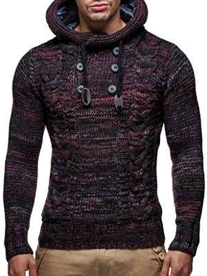 Leif Nelson Los Hombres del Jersey de Punto suéter Encapuchado LN-20227 Rojo Medium