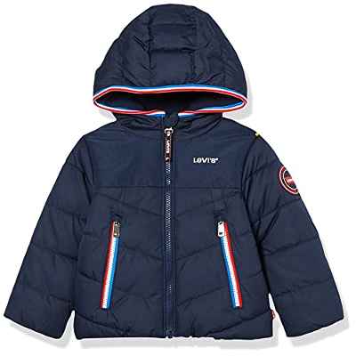 Levi's kids LVN-Puffer de Medios Mixtos Chaqueta, Azul a Cuadros, 6 Meses para Bebés