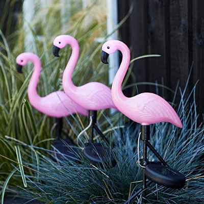 Lights4fun Juego de 3 Estacas Solares Decorativas de Flamencos con LED Blancos Cálidos para Exteriores