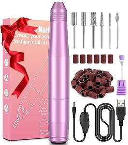 Lima Eléctrica Uñas con 6 Brocas, 20000 RPM Motor Fuerte, Velocidad Ajustable, Kit de Manicura y Pedicura para Principiantes