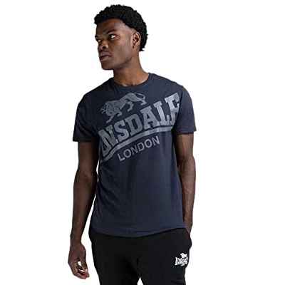 Lonsdale - Camiseta Clásica Azul Marino para Hombre - Regular Fit Lion Logo, 116018, L