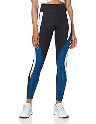 Marca Amazon - AURIQUE Mallas de Deporte Combinadas con Tiro Alto Mujer, Negro (Black/Gibraltar Sea/White), 36, Label:XS