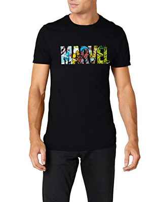 Marvel Comic Strip Logo T-Shirt Camiseta, Negro (Black), Medium para Hombre
