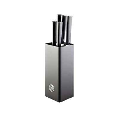 MasterChef Juego de Cuchillos de Cocina con Soporte Taco Universal con Set para Pan, Cebollero, Chef, Carne y Pelar, en Acero Inoxidable, 5 Piezas, Negro, Stainless Steel