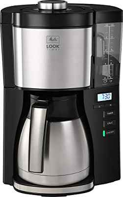 Melitta Look V Therm 1025-18, Cafetera de Goteo con Función Temporizador, Jarra Térmica, Protección Antical, Depósito Extraíble, 1.25 Litros, Negro