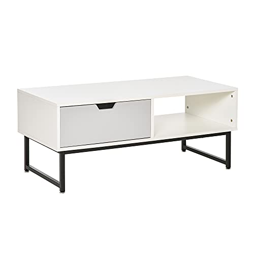 Mesa de Centro para Salón Moderna con Estante Abierto Cajón y Patas
