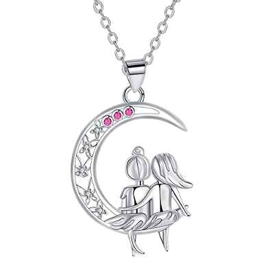 Micory Hermanas Collar para Mujer, plata de ley 925 Hermanas Collares,Luna y Mariposa Colgante Media Luna Collar,Amistad Joyas Regalos para Mujeres Hermana Madre