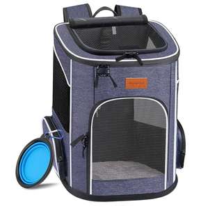 Mochila Transportín Perro, Mochila Transportín Gato Bien Ventilado con Correa de Seguridad Interior +Taza plegable
