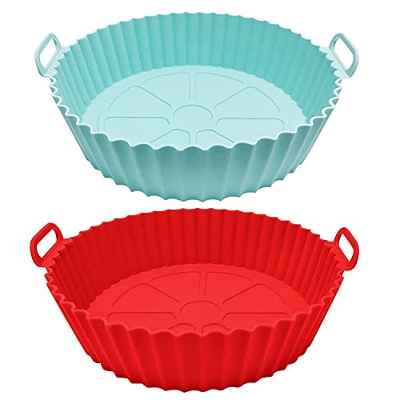 Molde Silicona Freidora de Aire, 2 Piezas 20 CM Olla de Silicona para Freidora de Aire, Reutilizable Molde Freidora de Aire Fácil de Limpiar Adecuado para Freidoras de Aire Microondas
