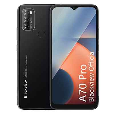 Móvil Baratos Libres 2022, Blackview A70 Pro 5,380mAh Batería Quad-Core Smartphone, 4GB+32GB(SD 256GB)Pantalla Waterdrop HD+ 6.5",Android 11 Smartphone Libre, Triple Cámara 13MP+5MP, Dual SIM, Face ID