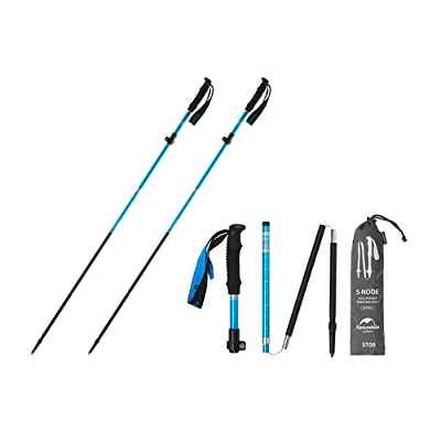 Naturehike Bastones de Senderismo, Bastones Ultraligeros de Aluminio Plegables de Cinco Secciones, Extensible 115-135cm para Senderismo y Montañismo-2 Packs(Azul)