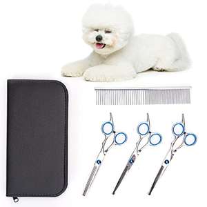 Nobleza Tijeras para Perros, 4 Piezas Tijeras Peluqueria Canina Profesional de Acero Inoxidable, Tijeras para Perros con Puntas Redondas