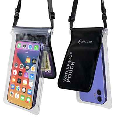 Oreunik Funda Impermeable Móvil IPX8 [2 Unidades], Bolsa Estanca para iPhone 14/13 Pro MAX Samsung Galaxy Ultra Up to 8.2''[30M/IPX8], Bolsillo de diseño de 2 Capas, Negro
