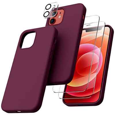 ORNARTO Funda 5 en 1 para iPhone 12/12 Pro de Silicona, con 2 Protectores de Pantalla + 1 Protector de Cámara, Silicona Líquida Delgada y Suave Protección Completa para iPhone 12/12 Pro, Azul