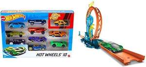 Pack de 10 Hot Wheels, Coches de Juguete con Accesorios Track Builder para Pistas de Carreras y Acelerador de Loop