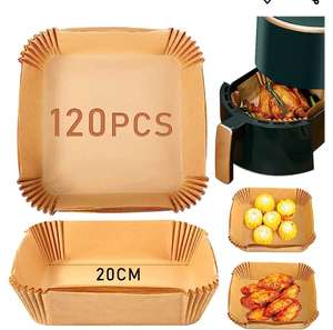 Papel para Freidora de Aire 120 Piezas, Forro de Papel Desechable Esteras Cuadrado de Pergaminos Antigrasa