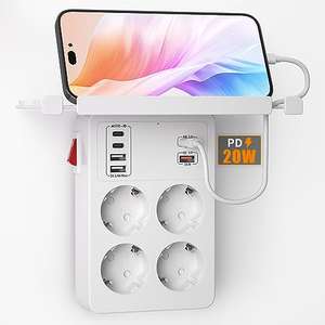 PD20W Ladron Enchufes con Interruptor,Carga Rápida PD3.0 y QC18W,4 Tomas y 6 USB Cargador--APLICAR CUPON 10€ DTO. PARA PRECIO FINAL