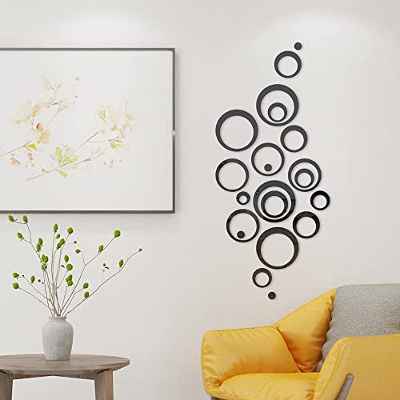 Pegatinas de Espejo de Círculo, XiXiRan 24 Piezas Pegatina Espejo Circular, Pegatina de Pared Adornos, Espejo de Acrílico Desmontable Pegatina de Pared, para Sala de Estar, Hogar (Negro)